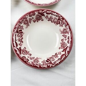 spode delamere cranberry red transferware soup bowls 8 piece set 7.75" vintage